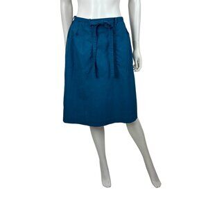 Vintage 80s Wrap Skirt Womens Small Solid Blue Knee Length Tie Waist